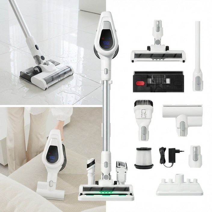 비브르 최신형 무선 청소기 흡입력 좋은 거치대 물걸레침구브러쉬 포함