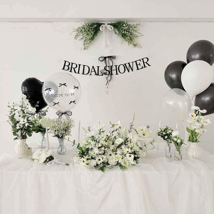 파티메이커스 리본포인트 브라이덜샤워 가랜드, 1개, 블랙/가랜드-풍선 풀세트