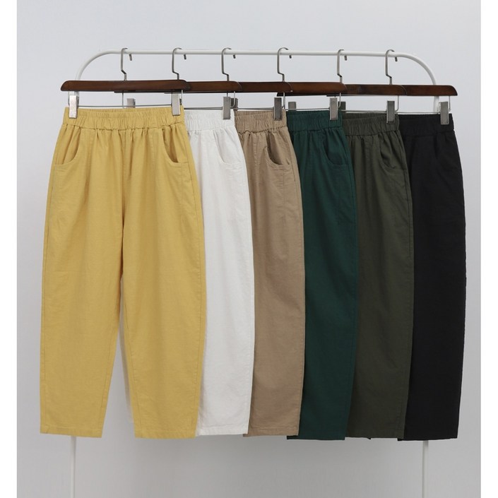 면마배기 스판 바지 여성용 루즈핏 항아리핏 밴딩 팬츠