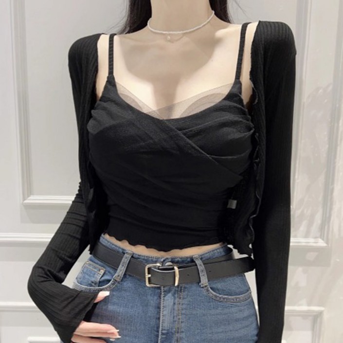 라라홀리 샤벳 크로스 쉬폰 나시탑 가디건 세트