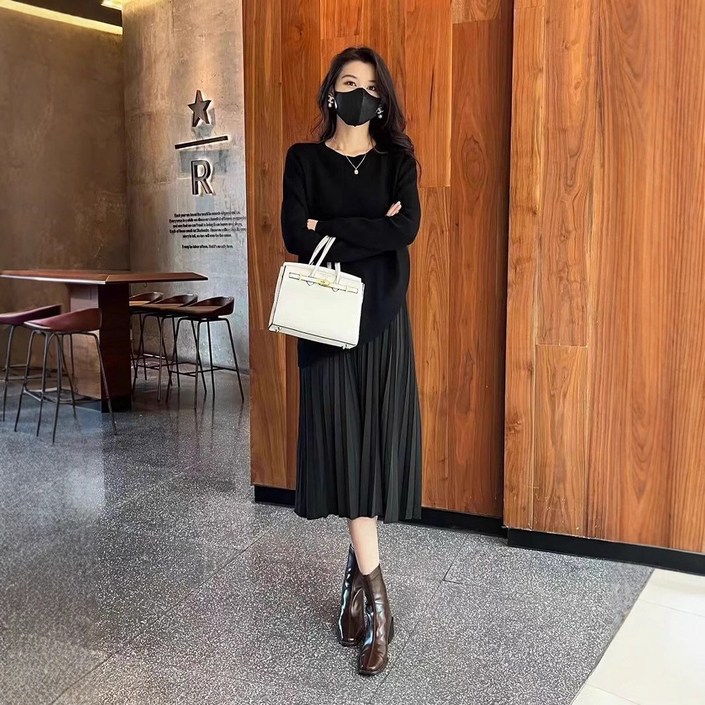 여성 긴팔 빅사이즈 루즈핏 롱 원피스 데일리룩 봄 가을 롱 니트 원피스