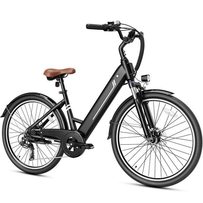 Jasion YC1ST 26인치 전기 자전거, 750W 모터, 성인용 스텝스루 360WH 탈착식 배터리, 최대 40마일, Max 23MPH 도심 통근용 7단 및 전면 서스펜션