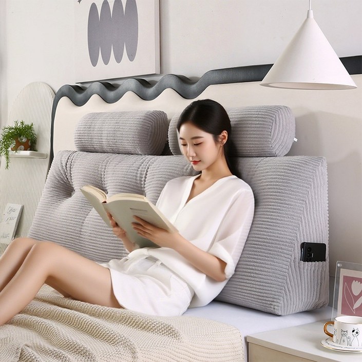 코잠 베개 달린 대형 다용도 삼각쿠션, 그레이