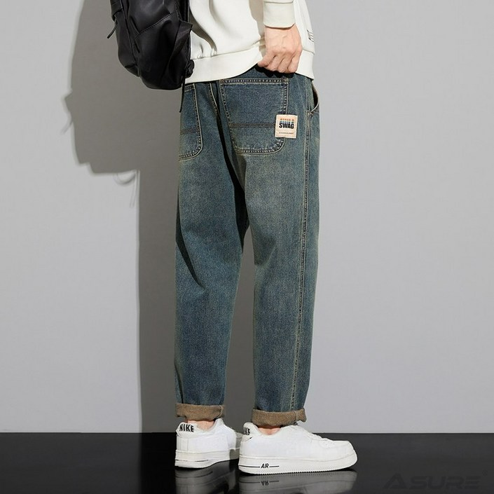 ASURE 남성 캐주얼 데님 스트레이트 팬츠