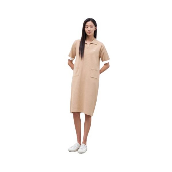 빈폴 BEANPOLE LADIES 코튼 혼방 H라인 반소매 니트 원피스 베이지 BF435UC02B BF435UC02B 461302