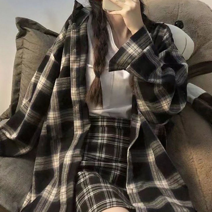 여성 체크 남방 루즈핏 긴팔 빈티지 비보뉴 여성 체크 남방 루즈핏 긴팔 빈티지 비보뉴