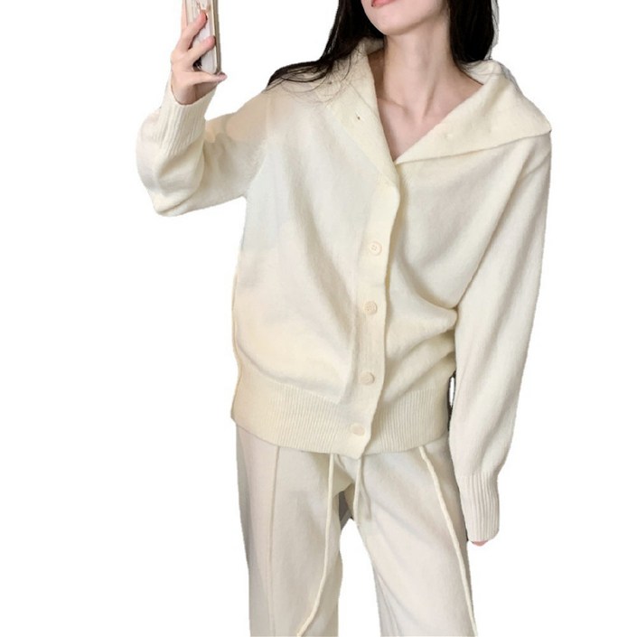 KDNC 니트와이드팬츠세트 오버핏 니트 바지 여성용 상하의세트 캐주얼 투피스 니트 팬츠세트