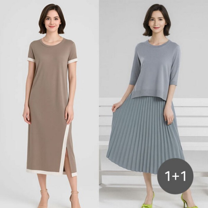 막스스튜디오 11 여성 플리츠 배색 니트 원피스