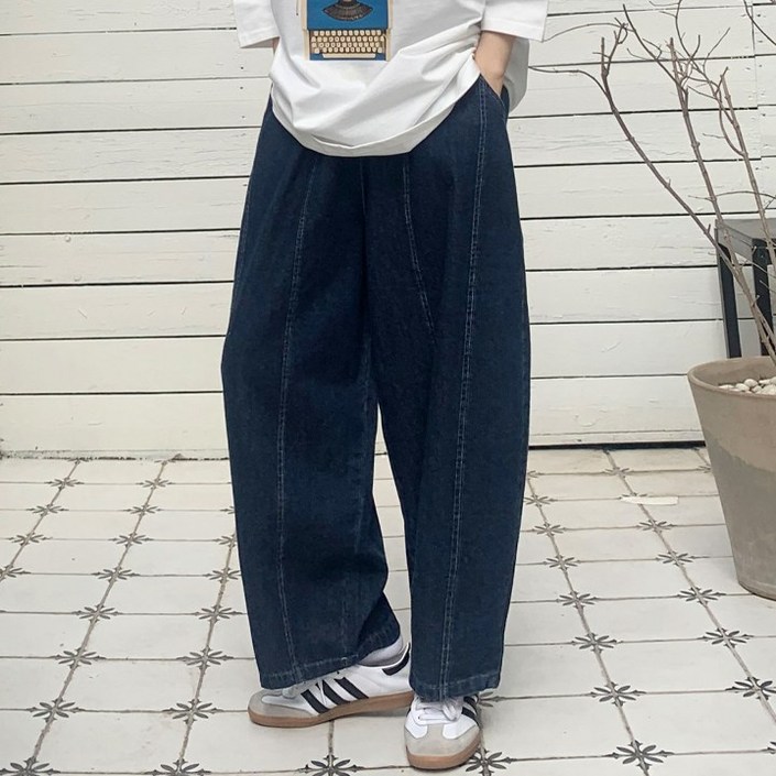 애플망고옷장 빅사이즈 9005 데님 청항아리 배기밴딩팬츠 오버핏 청바지