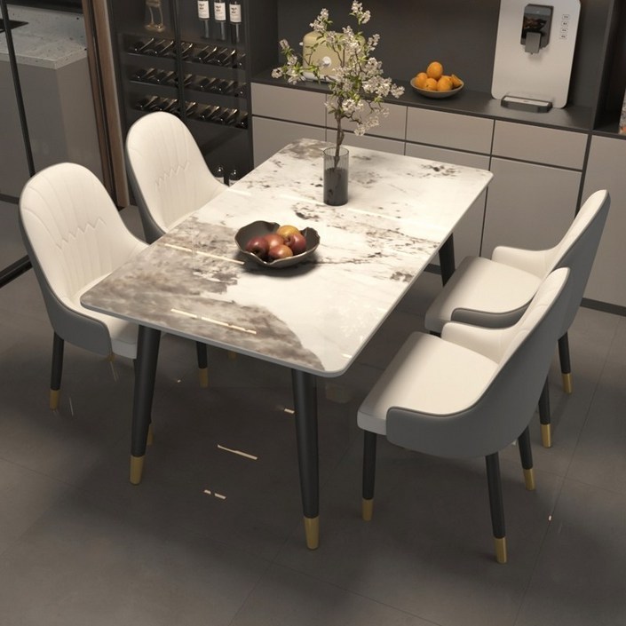 아벨로 튼튼한 식탁 세라믹 식탁 아일랜드 4인용 2인용, 판도라 + 화이트 의자 4개