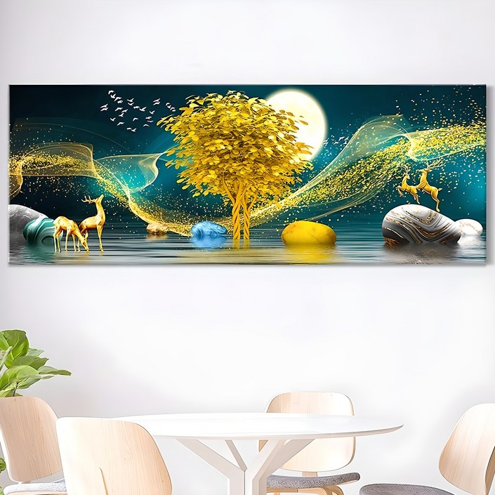 [인메이블] 돈들어오는 황금 돈나무 그림 거실 풍수 인테리어 대형 와이드 캔버스 액자 집들이 개업 선물