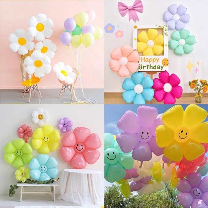 데이지 풍선 모음 꽃잎 은박 파스텔 화이트 스마일 봄꽃 봄나들이 소풍 셀프웨딩촬영 프사 파티 꾸미기