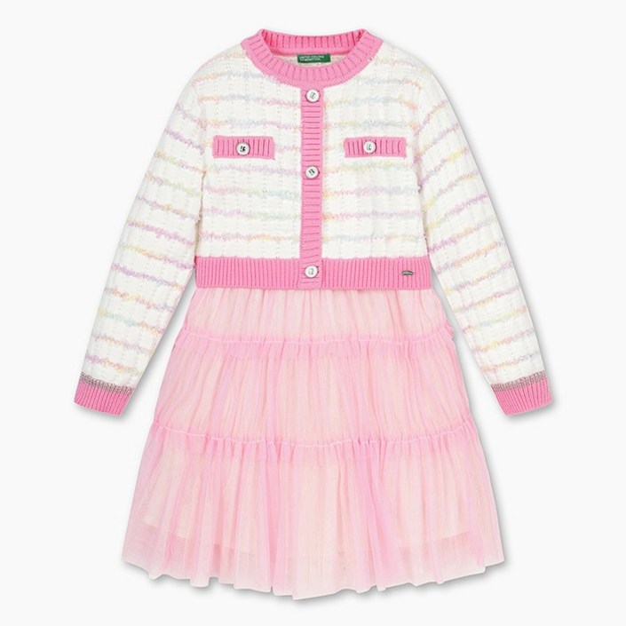 베네통키즈 트위드 니트 샤 원피스_QAOP04511PK 2382093