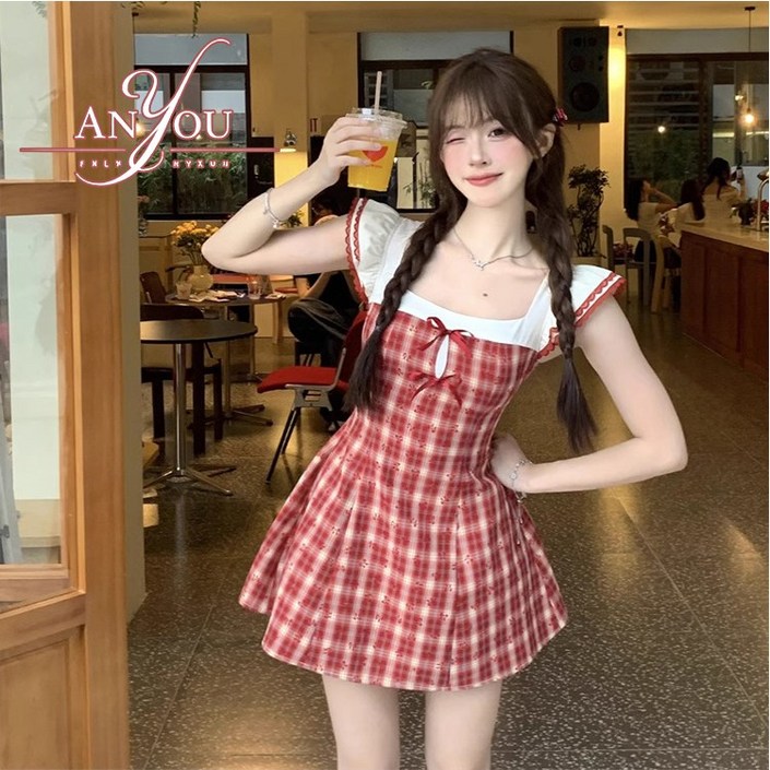 ANYOU 여름 슬림해 원피스 귀여움 미니원피스 데이트룩 여름원피스