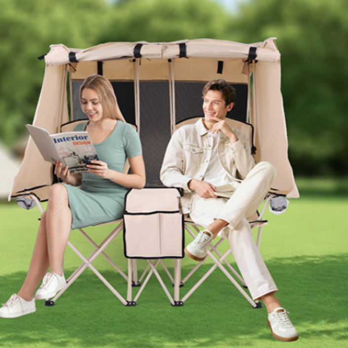 소단 휴대용 그늘막 캠핑 낚시 차박 타프 접이식 의자, 1개, 베이지2인