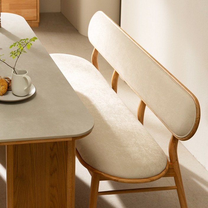 라움에스알 카이 원목 등받이 패브릭 벤치 식탁의자 1100, 내추럴