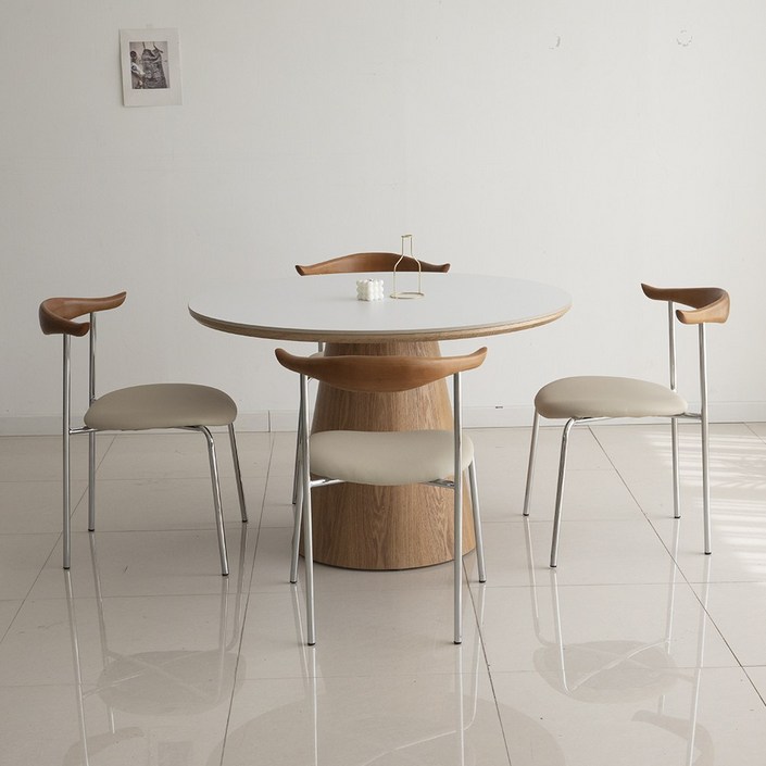 트리몬 TM03 포세린 월넛 1200 사이즈 원형 세라믹 카우의자 식탁세트 (의자 4개)