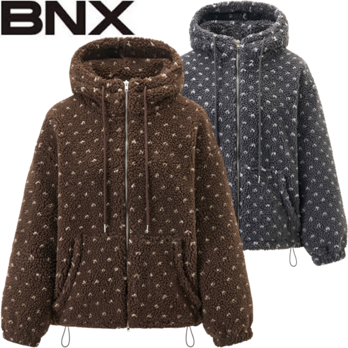 매장정품 BNX 여성 플리스자켓 후리스 뽀글이 땡땡이 도트 후드 스트링 동절기 겨울 점퍼
