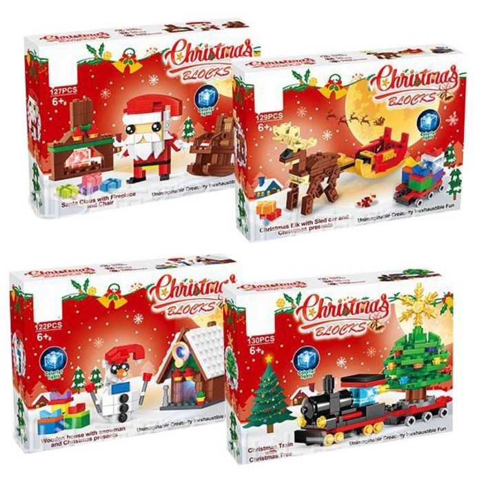 크리스마스 트리 눈사람 산타 장식 어린이 장난감 선물 4종세트 블럭, 2. LED 불빛 크리스마스블록4종 20231206