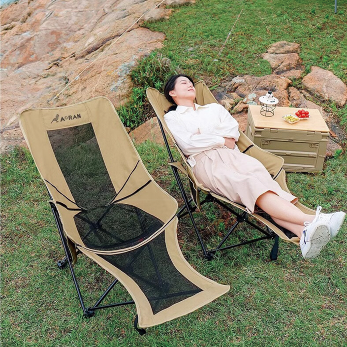 AORAN 캠핑의자 11 접이식 각도조절 경량 무중력의자, 2개, 카키 블랙 통풍망