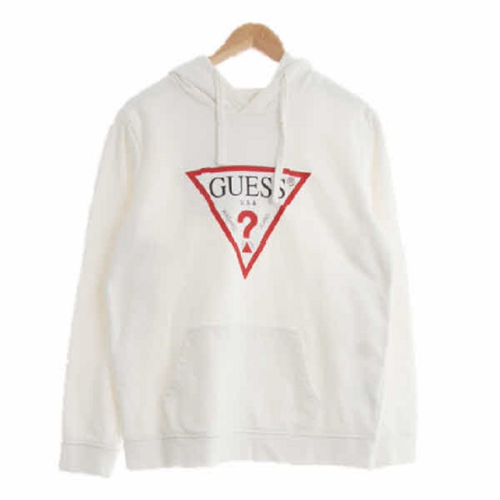9763 Guess 화이트 프린팅 면 중앙빅로고후드티 [M]