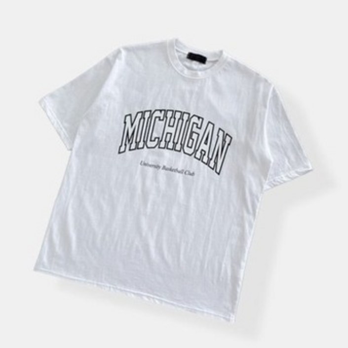 빠델 20수MICHIGAN 프린팅 오버핏 반팔 티셔츠
