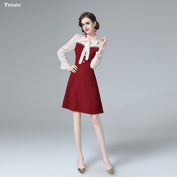 Trestc 여성 봄여름 쉬폰 긴팔 미디원피스 A5335