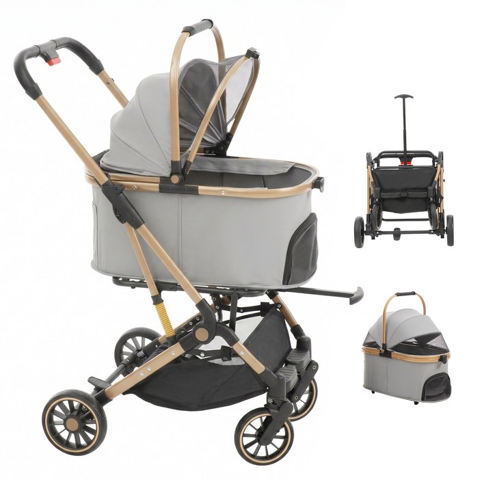 TRAIL TAIL 2026프리미엄 초경량 알루미늄 합금 개모차 접이식 분리식 반려동물 이동 카트 퀵폴딩 디럭스 강아지유모차, 1개, 그레이 1