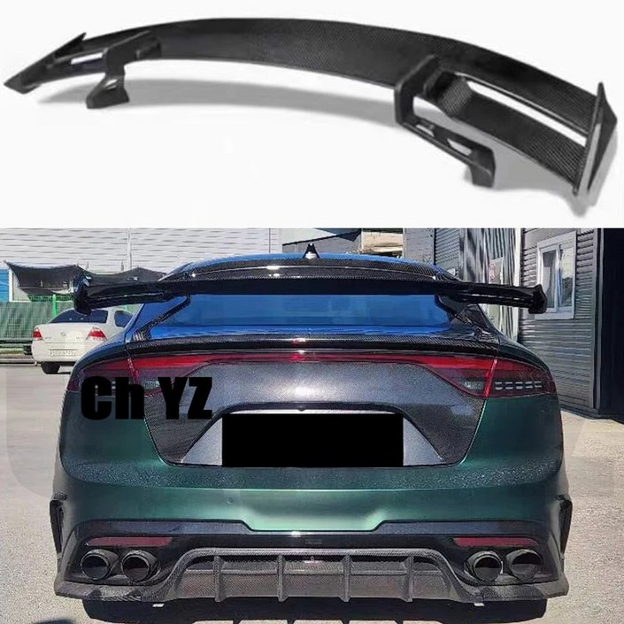 KIA K8 스팅어 스포일러에 사 실제 광택 카본 후면 윙 GT 스타일 스포츠 바디 키트 리어 스포일러 1419 리얼 카본 파이버 KIA K8 스팅어 스포일러에 사 실제 광택 카본 후면 윙 GT 스타일 스포츠 바디 키트 리어 스포일러 1419 리얼 카본 파이버