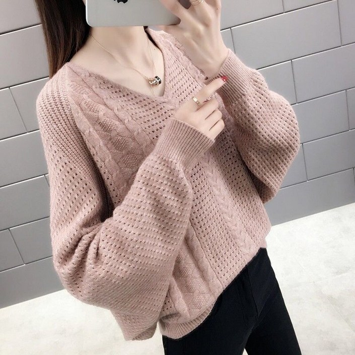 온미올렛 여성 브이넥 9부 가오리핏 니트 니트티4455 권장