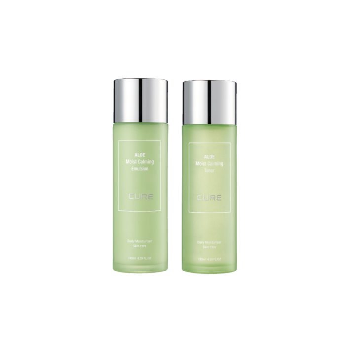 수분 스킨로션 김정문알로에 큐어 모이스트 카밍 토너 + 에멀젼 각 130ml 피부 진정 쿨링 알로에화장품