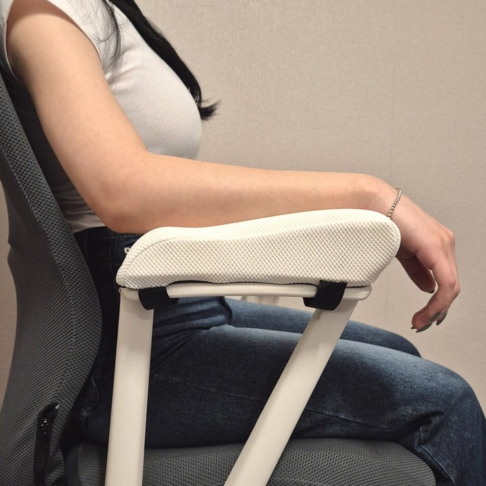 시원한 에어메쉬 커버무드 메모리폼 의자 팔걸이 쿠션, 화이트, 2개