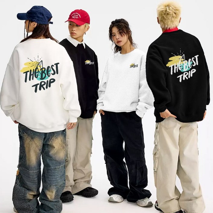 FONOW 남녀공용 심플 최고의 여행 커플룩 맨투맨