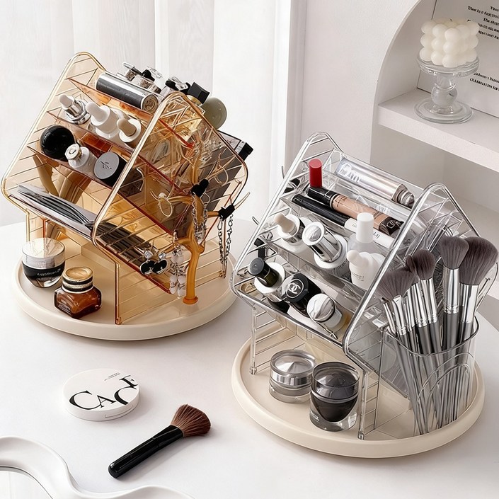 하루꿈 회전식 화장품 수납함 일체형 대용량 액세서리 회전 트레이 메이크업 회전형 정리함