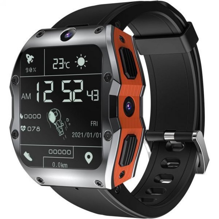 남성용 4G LTE 스마트워치 휴대폰 통화 및 문자 전송 듀얼 카메라 13MP8MP 올 세라믹 스마트워치, SIM 카드 지원 네트워크 심박수 수면 모니터그래프 블랙, RAM