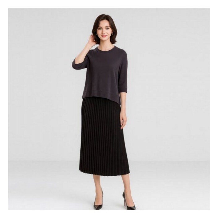 홈쇼핑HIT 후스타일 여성 플리츠 배색 니트 원피스 차콜