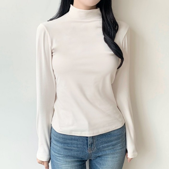 허블리 여성 소프트 기모 반목티 긴팔 티셔츠