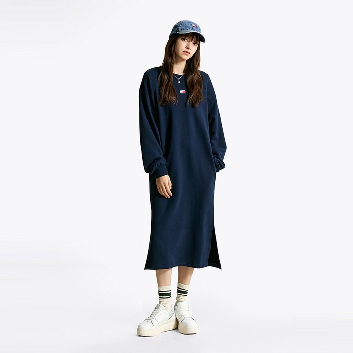 타미힐피거 배지 스웨트 미디 원피스 T32F7WOP40TWT2C1G