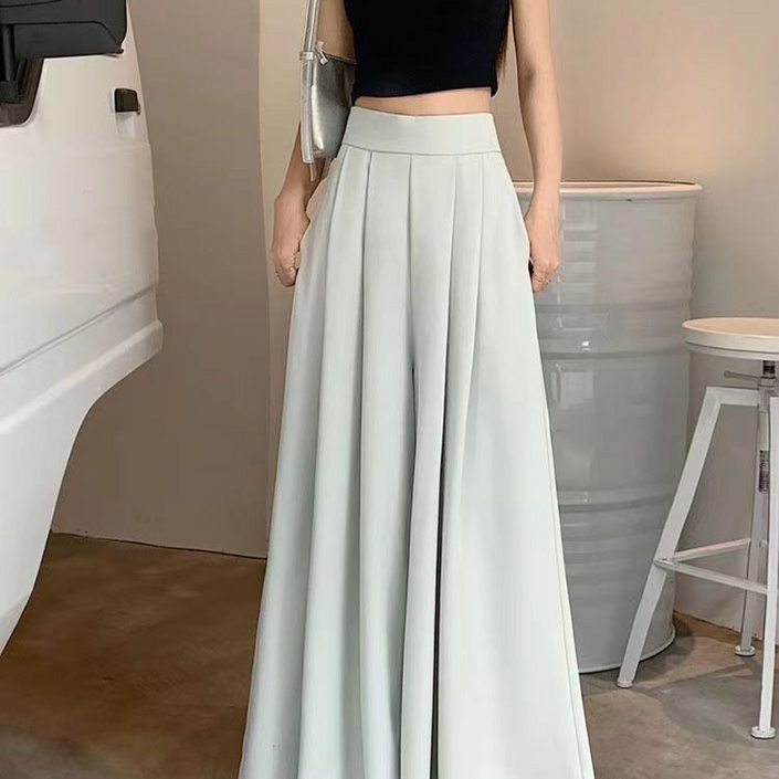 TIMEPURE 여자 와이드 치마바지 봄여름 얇은 플리츠 정장바지 하이웨이스트 날씬해 캐주얼 바지 롱기장 와이드 치마바지