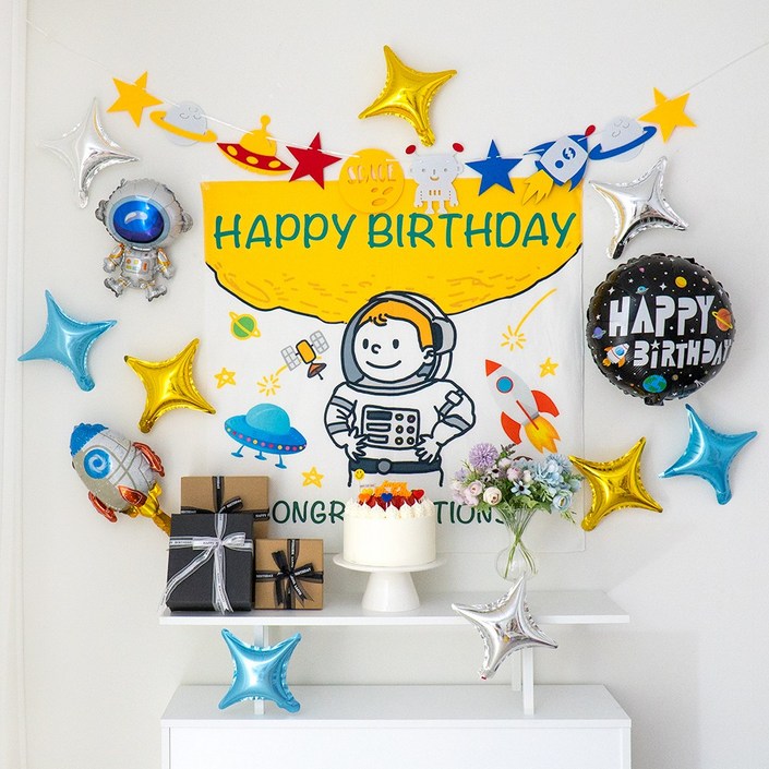 GAM 스페이스 우주소년 생일파티용품 세트 생일현수막 가랜드 호일풍선 전부 다 드리는 구성, 우주소년 생일파티, 1세트 GAM 스페이스 우주소년 생일파티용품 세트 생일현수막 가랜드 호일풍선 전부 다 드리는 구성, 우주소년 생일파티, 1세트
