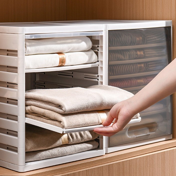 무타공마켓 2세대 칸조절 옷 정리 트레이 정리함, 1개, 브라운 3칸칸막이 2개