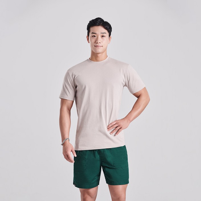 리얼핏 남성용 머슬핏 데일리 무지 반팔 티셔츠 목늘어남방지 헬스 반팔티 헤비코튼