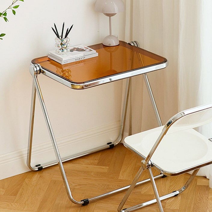 로얄다이아 접이식테이블 미드센추리모던 아크릴테이블 투명테이블, 아크릴테이블  브라운