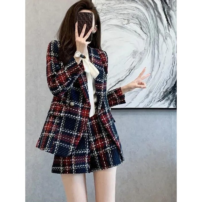 T368 멜로 체크 자켓 투피스