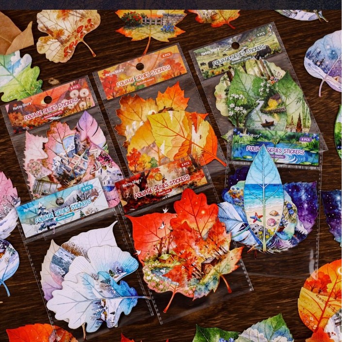 앨리스앤 빈티지 다꾸 소품 스티커팩 나뭇잎 시리즈 8매 1팩 6종