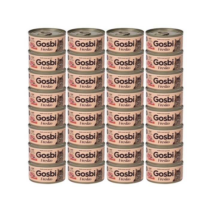 (32개세트) 고스비 프레스코 고양이 간식 캔 칠면조&햄 어덜트 70g