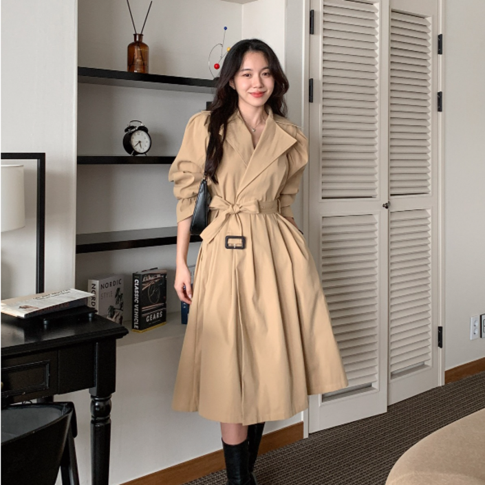 트렌치 랩 캐주얼 심플한 셔츠 원피스