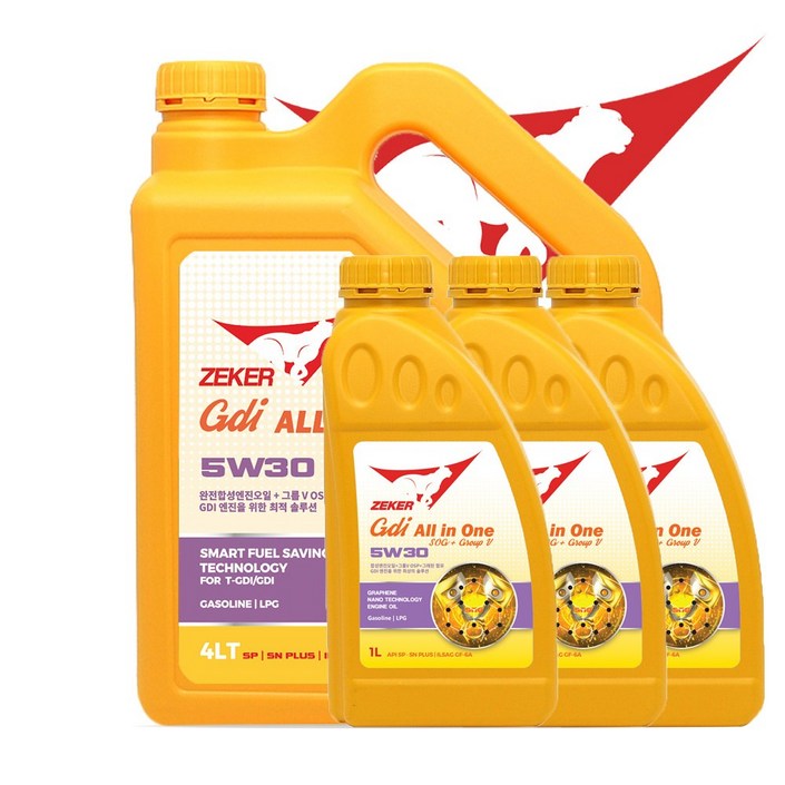 제커 GDI올인원 5W30 SP SN 가솔린 LPG용 엔진코팅제와 5기유 함유, 4개, 5w30, 1L