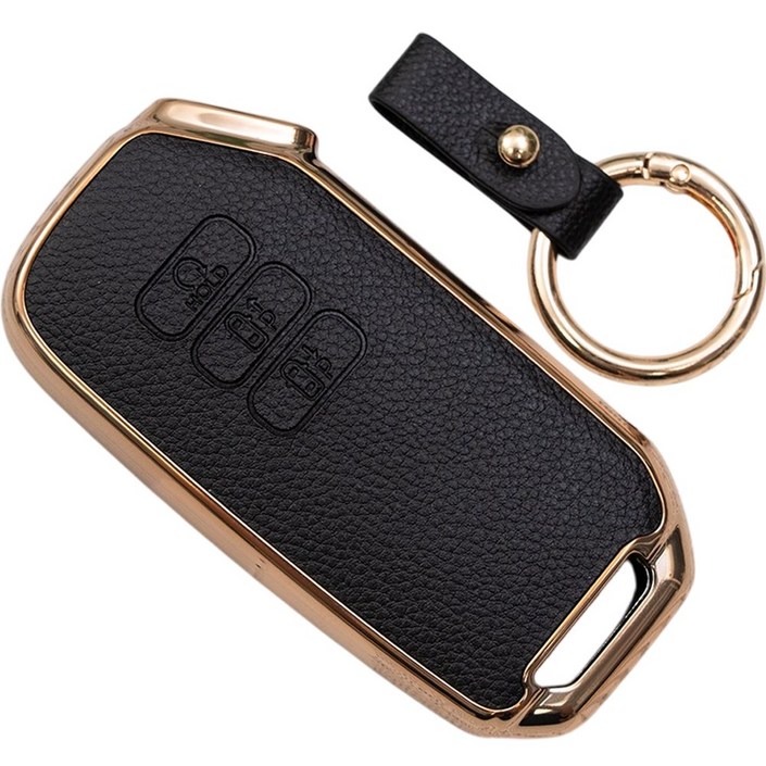 바이어블 기아 스포티지 K5 올뉴 K3 K7 카니발 쏘렌토 EV7 셀토스 호환 스마트키 가죽 TPU 케이스 키링 키홀더, 7버튼 TL64, 블랙