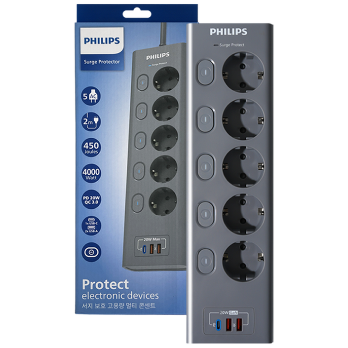 필립스 멀티탭 맥스USB 서지보호 고용량 개별스위치 고속충전